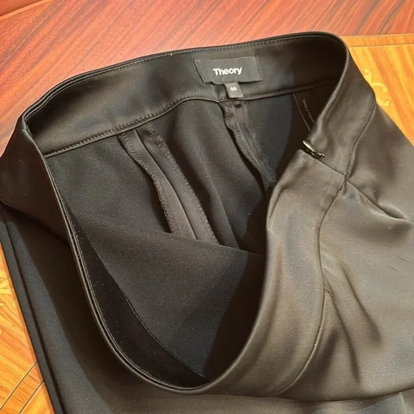 Theory Satin Skinny Zip-Cuff High-Rise Stretch black Trouser Pants sz.00